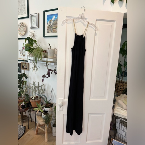 Black Maxi Dress with Gold Chain Straps - Picture 1 of 4